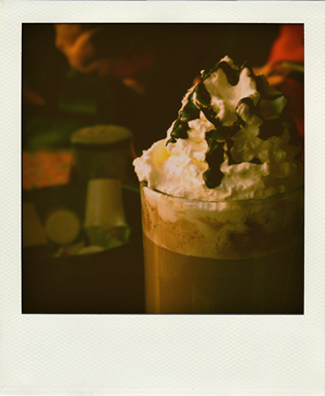 Polaroid closeup of a hot chocolate